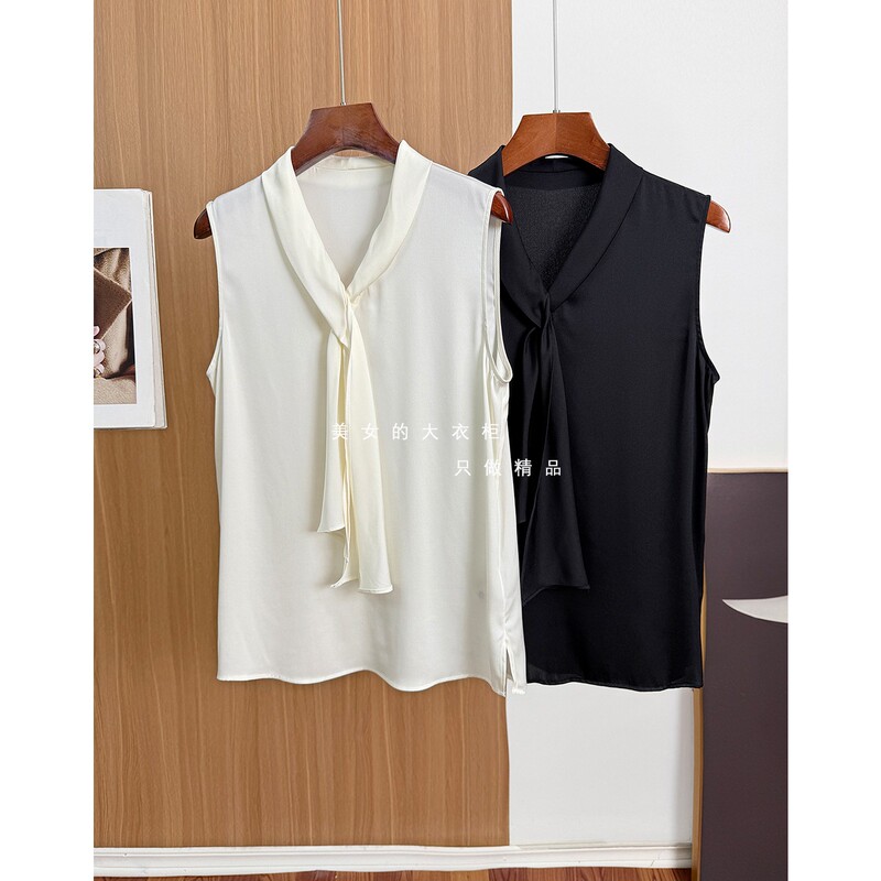 High-Quality from Major Manufacturers! French-Style Elegant Mulberry Silk Ribbon Sleeveless Vest, High-End Silk Commuter Inner Shirt, Thin
