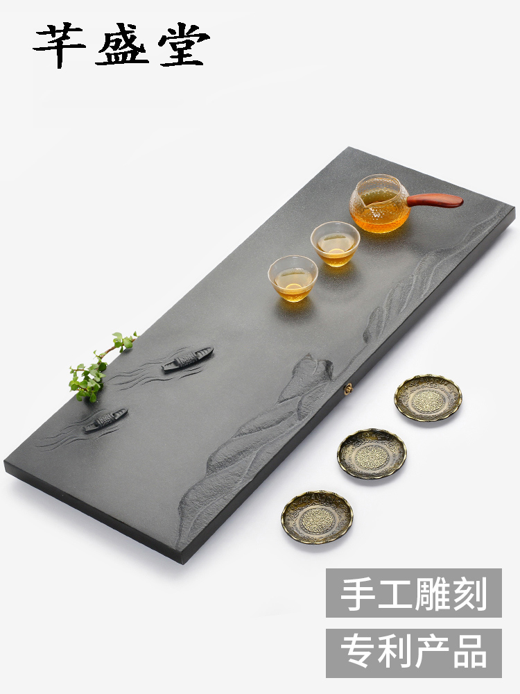 Uginshi Tea Tray Minima Natural Stone Handmade Engraving for Home Tea Desk Tea Depository Master Works