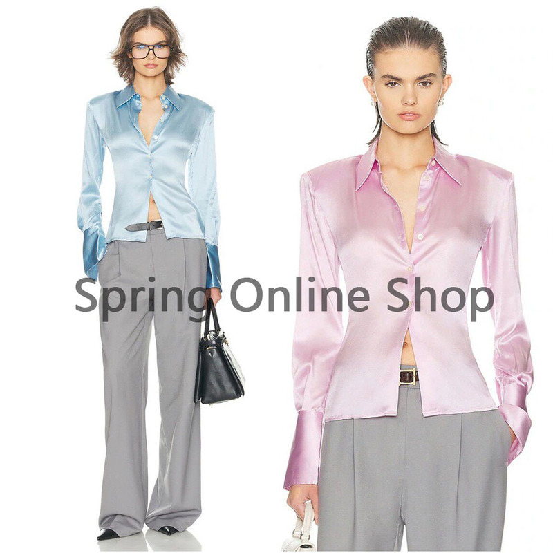 Authentic Helsa Top from the Buyer's Store, 26 New Styles, Same Style as Yi Mengling, Silk Satin Lapel Long-Sleeve Versatile Shirt