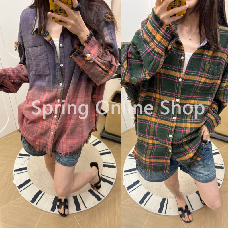 Buyer's Store Genuine R 0.65kg Casual Shirt Single Item Pure Cotton Flannel Plaid Brushed Gradient Jacket for Women