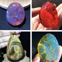 (Recalling Ancient Burmese Amber) Pure Natural Burmese Amber Pendant Blue Amber Blood Amber Beeswax Violet Tea Amber Finely Engraved