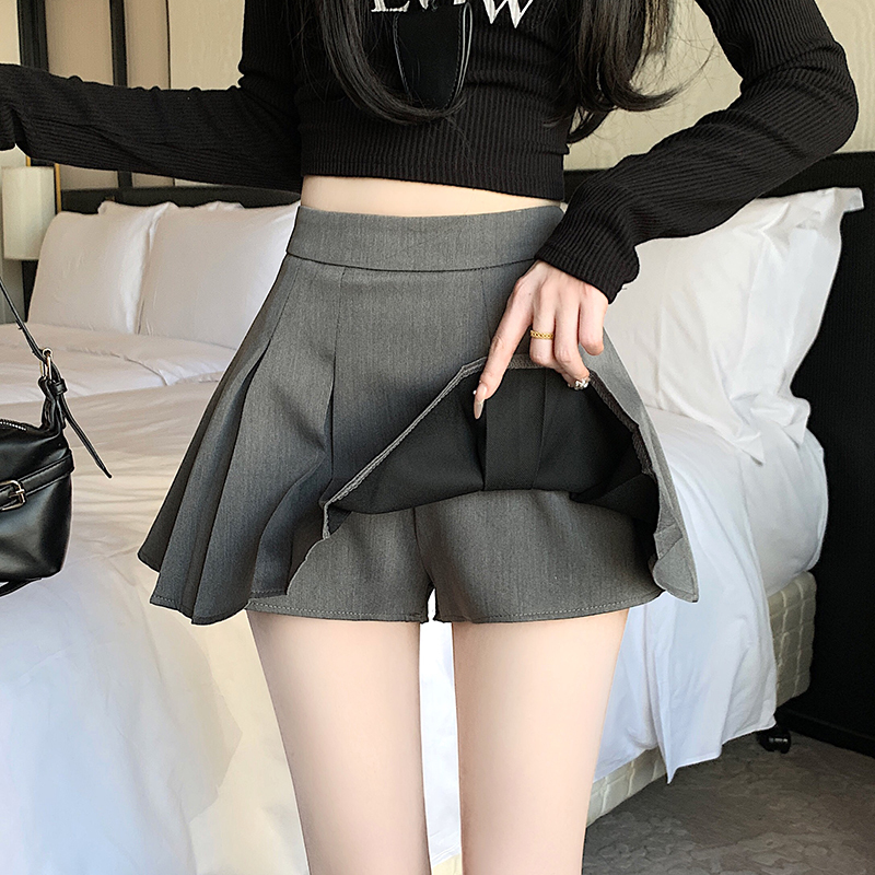 Gray Pleated Skirt for Women, New Spring/Summer Style, Ultra-Short Skirt for Petite Figures, High-Waisted A-Line Suit-Style Skirt Pants