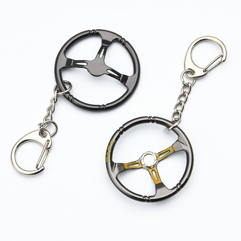 Three-Spoke Racing Steering Wheel Momomo Modified Keychain Ring Pendant Metal Creative Gift
