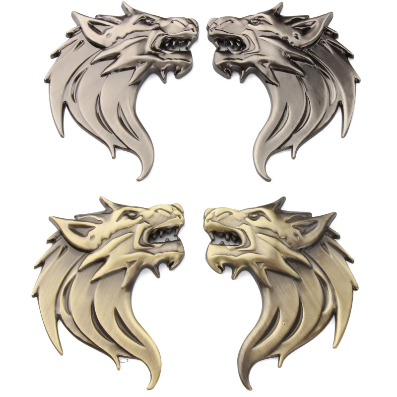 Car retrofit personality Wolf Head Car Mark Body Sticker Beast Car Stickler Metal Wolf Sticker Scratch-mark with net mark tail mark