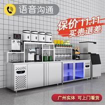 Water bar commercial beverage stainless steel refrigerator workbench milk tea operation table refrigerator milk tea shop equipment complete set