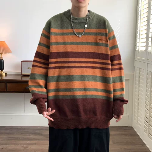 Ретро демисезонный брендовый трикотажный свитер подходит для мужчин и женщин для влюбленных, в американском стиле, круглый воротник