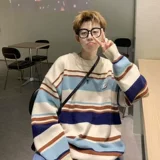 Ретро демисезонный брендовый трикотажный свитер подходит для мужчин и женщин для влюбленных, в американском стиле, круглый воротник