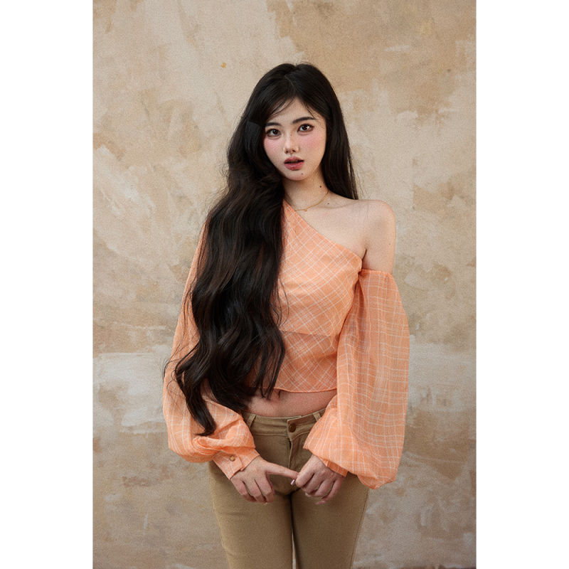 Agua Neon Vitality Bomb Series 2026 Spring/Summer New Style Off-Shoulder Plaid Hot Girl Short Shirt