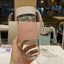 Glass water cup anti-drop heat-resistant glass tea cup high temperature thick water cup female cute transparent simple with high-grade cover
