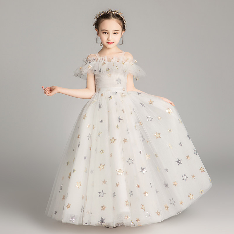 Children's Gown Princess Dress Girl Fluffy Yarn Host Piano Performance Suit Little Girl Foreign Flower Girl Wedding Dress Dress