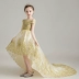 Váy cô gái catwalk đuôi trẻ em váy cưới cô gái chủ nhà trang phục piano hoa công chúa váy công chúa sợi mịn - Váy trẻ em Váy trẻ em