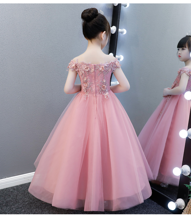 Cô gái đám cưới lông dài váy trẻ em sinh nhật buổi tối ăn mặc công chúa váy cao quý hoa cô gái đàn piano trang phục màu hồng váy công chúa trẻ em