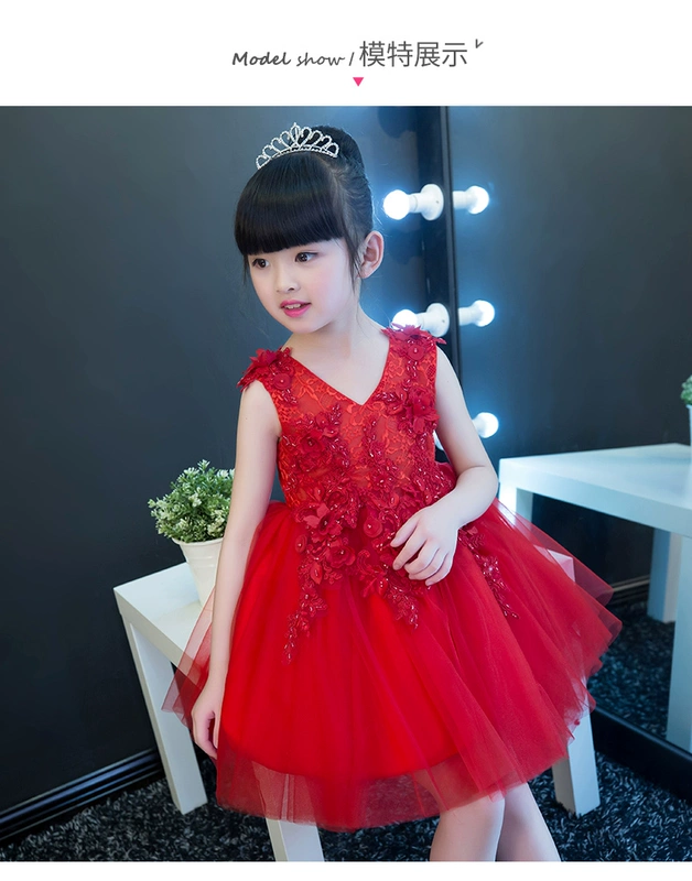 Cô gái buổi tối ăn mặc fluffy hoa cô gái công chúa váy sinh nhật trang phục piano trẻ em ăn mặc nhỏ chủ chương trình catwalk - Váy trẻ em váy trẻ em