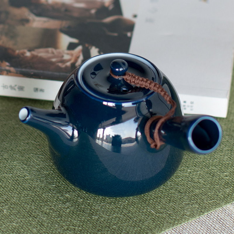 Mr Ji nan shan blue ceramic side put the pot of individual character small long handle teapot Japanese office kung fu tea set