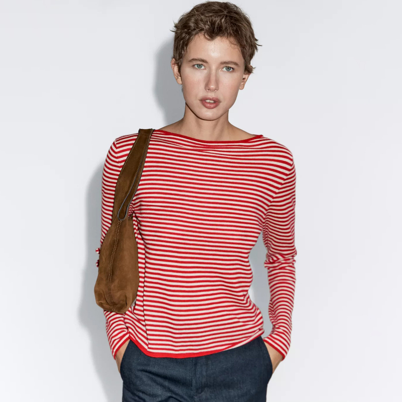 Md Women's Nautical Style Casual Retro Striped Pure Cotton Boat Neck Long-Sleeved Knitwear Sweater 05817822600 Md Women's Nautical Style Casual Retro Striped Pure Cotton Boat Neck Long-Sleeved Knitwear Sweater 05817822600