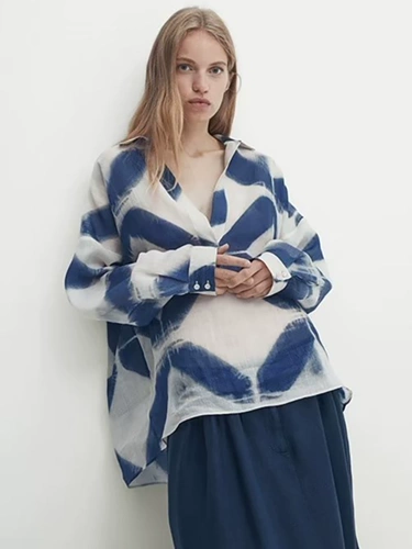 Осенняя синяя рубашка, в стиле Шанель, воротник поло