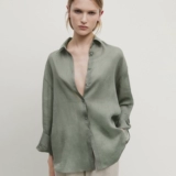Женская легкая и элегантная зеленая льняная рубашка с длинными рукавами и длинными рукавами во французском стиле MD 05139944526