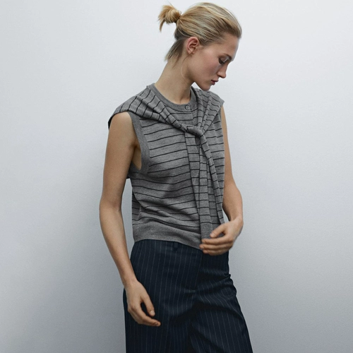 Хлопковый трикотажный свитер, накидка без рукавов, кардиган, майка топ