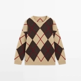 Осенний демисезонный ретро свитер с ромбовидным узором с круглым воротником, лонгслив