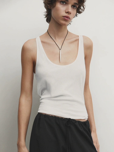 Женский базовый полупрозрачный жилет без рукавов из хлопка в рубчик с круглым вырезом Md, футболка 06202755251