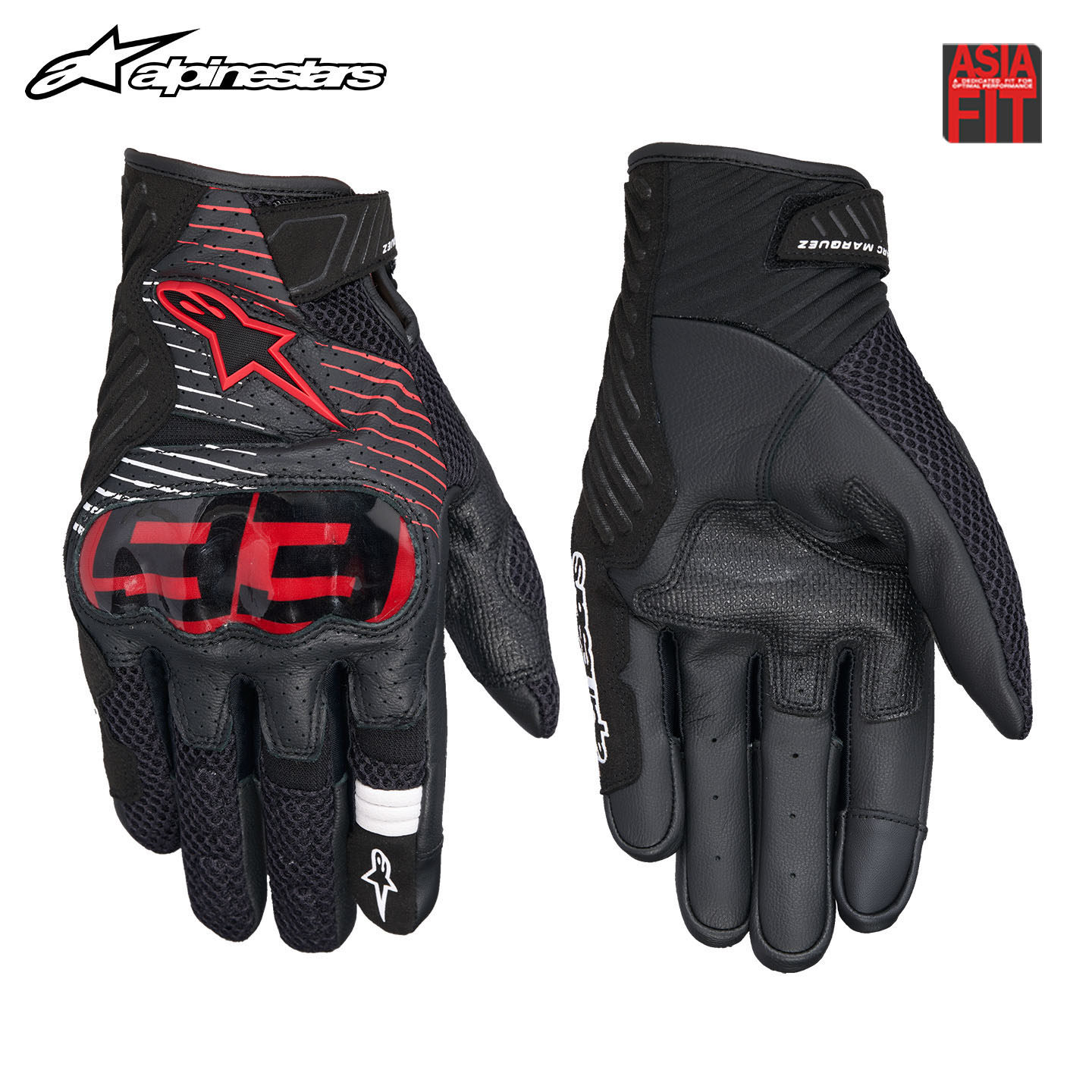 Перчатки Alpinestars SMX-1 Air v2 черный флуоресцентный красный (Азия, S)