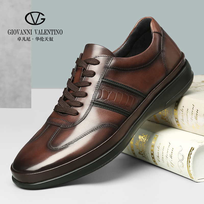 Zhuofanni Valentino Leather Shoes Men's Summer 2024 New Model Genuine Leather Breathable Non-Slip High-End Brand Casual Shoes