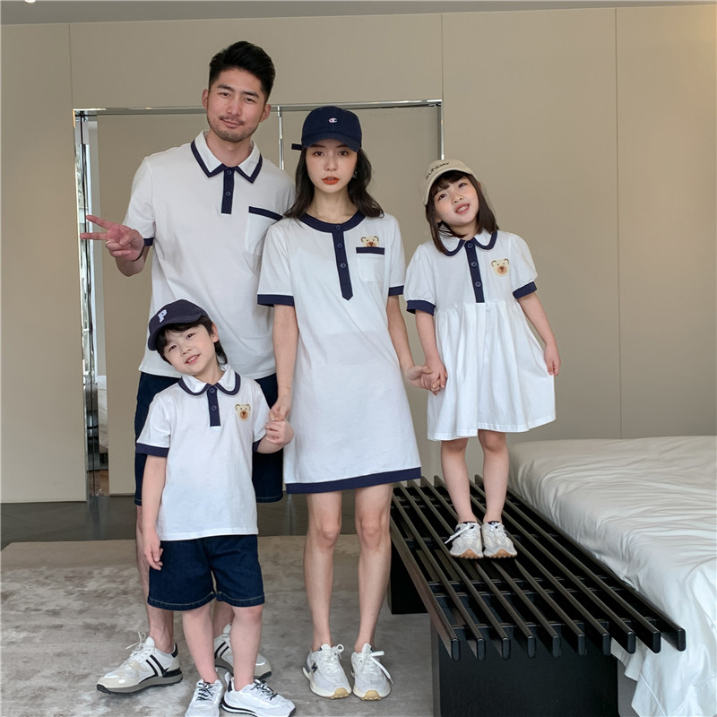 Pro-son fit a three-mouth summer short sleeve foreign dress POLO shirt mother and mother female dress high-end foreign one family of four