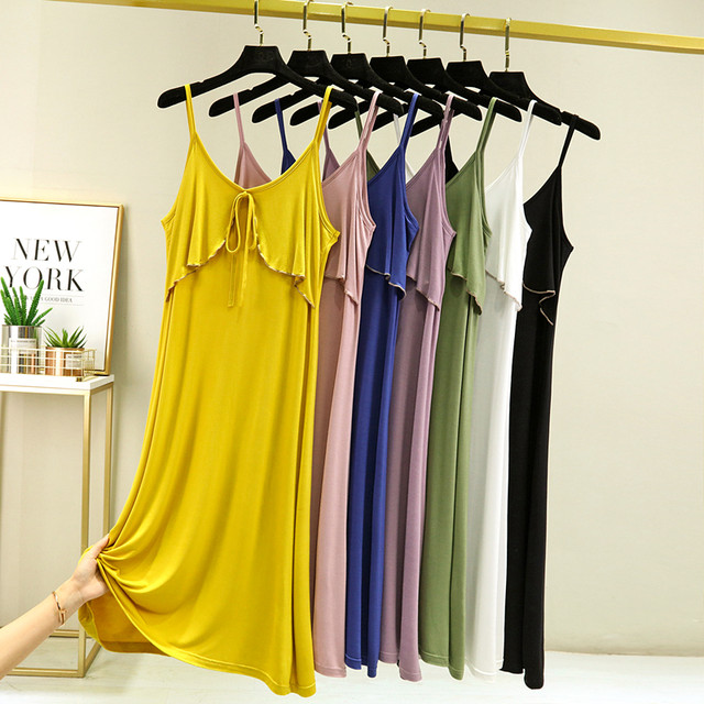 Summer Modal Nightgown, ກະໂປງ Suspender ວ່າງ, ກະໂປງ A-Line, ບາງ, ກະໂປງຍາວ, ແບບຕາເວັນຕົກ, ເຄື່ອງນຸ່ງເຮືອນຂະຫນາດໃຫຍ່
