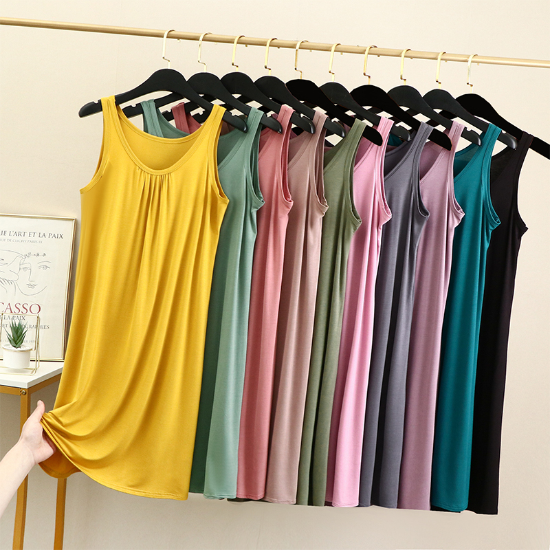 Modal Korean Style Women's Summer Slim-Fit Camisole Dress with Round Neck, Extended Length, Thin and Versatile Dress, Casual Nightdress