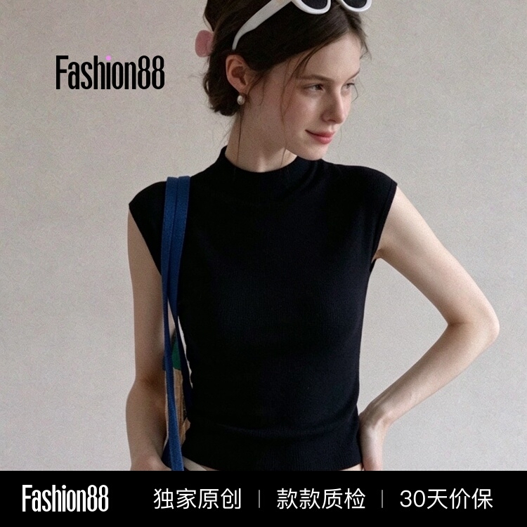 Black Half-High Collar Slim-Fit Flutter-Sleeve Women's T-Shirt, Summer 2026 New Short Style, Unique and Stunning, Beautiful Waist-Cinching Top Black Half-High Collar Slim-Fit Flutter-Sleeve Women's T-Shirt, Summer 2026 New Short Style, Unique and Stunning, Beautiful Waist-Cinching Top