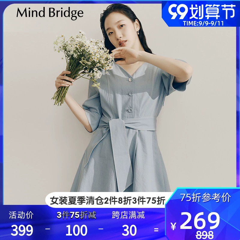 MindBridge trăm mẫu váy đầm nữ đẹp mỏng là sản phẩm mới xuân hè Chân váy hàn quốc cổ chữ V MUOP322E - Sản phẩm HOT