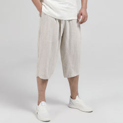 Xuan Sheng Summer Linen Cropped Pants Men's Loose Straight Casual Harem Pants Cotton and Linen Shorts Men's Style Chinese Pants Pants