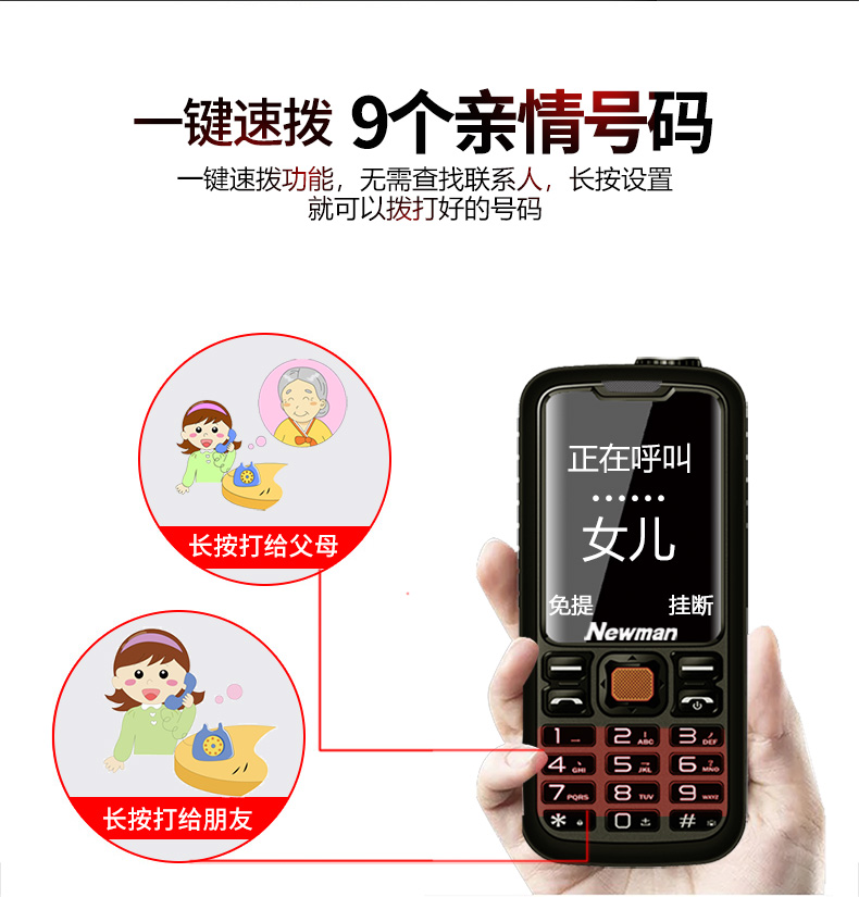 Newman C9 quân ba chống điện thoại di động phiên bản viễn thông điện thoại người già nhân vật màn ảnh rộng thẳng out loud máy cũ dài nút standby già sạc điện thoại di động điện Po Pa điện thoại sao lưu máy già - Điện thoại di động oppo giá rẻ