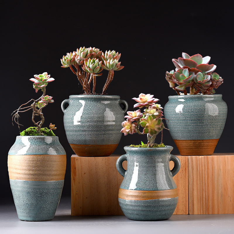 Platinum jade fleshy flowerpot restoring ancient ways of creative move coarse pottery breathable large - diameter meat meat plant small old running the ceramic POTS