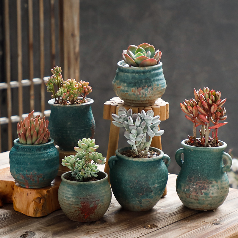 Fleshy flowerpot coarse pottery breathable creative move meat meat the plants of large diameter retro basin of ceramic up and old running on sale