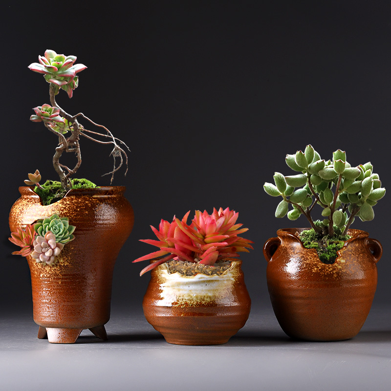 Fleshy flowerpot ceramic package mail special offer a clearance coarse pottery breathable retro creative large old running the flesh POTS of the plants