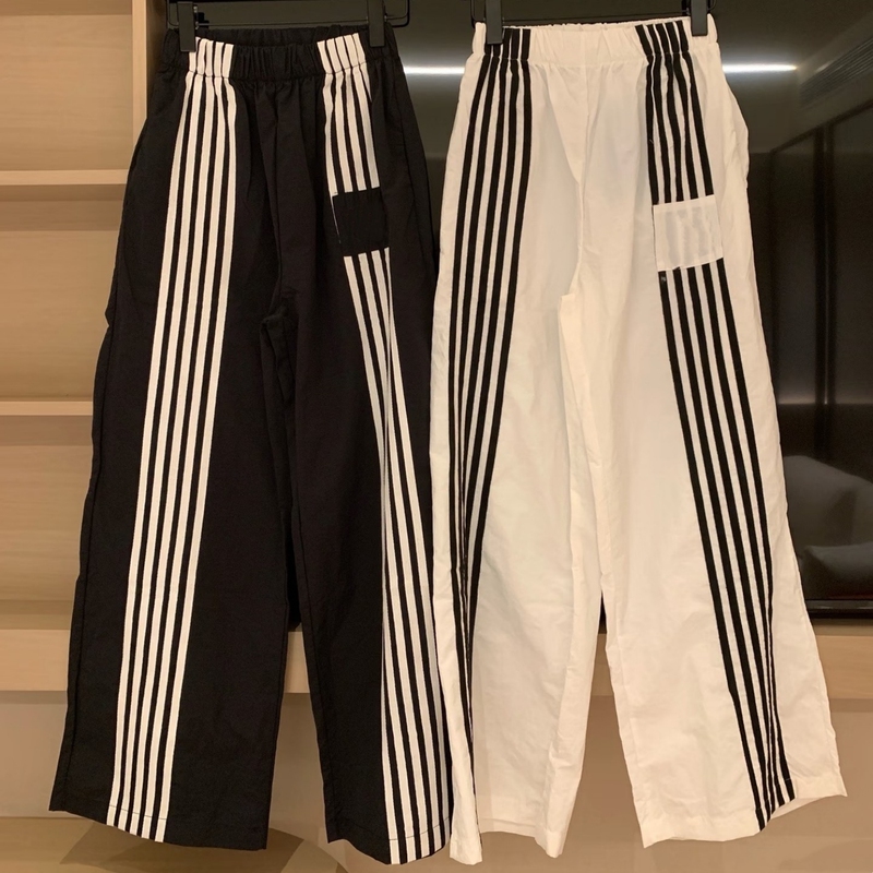 American-Style Three-Stripe Comfortable Quick-Dry Sports Pants for Women, Loose Straight-Leg Wide-Leg Casual Running Yoga Long Pants, Trendy for Summer