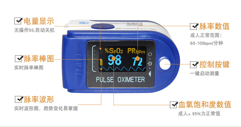 CONTEC 康泰 指夹式脉搏血氧仪 一键测血氧/脉搏 图4