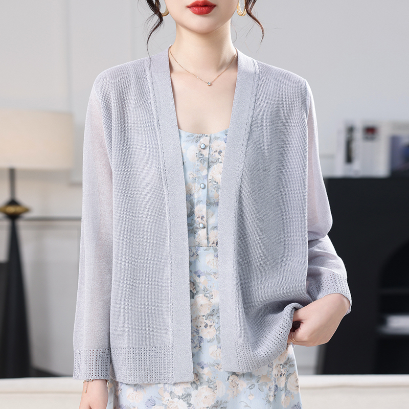 High-End Plus-Size Women's Summer Knit Cardigan for Fat Women, Loose and Slimming, Mulberry Silk Outerwear, Sun Protection Shawl High-End Plus-Size Women's Summer Knit Cardigan for Fat Women, Loose and Slimming, Mulberry Silk Outerwear, Sun Protection Shawl