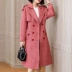Áo khoác len hai mặt Houndstooth nữ 2019 mới dài phần cao cấp phổ biến áo len kẻ sọc rộng rãi - Accentuated eo áo Accentuated eo áo