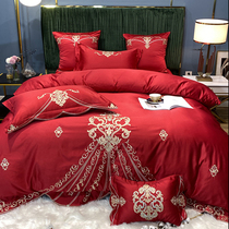 Luxurious European and American wind all-cotton pure cotton four pieces upscale European-style embroidered real silk quilt cover 1 8m Wedding Bed Bedding