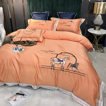 Light Extravaganza Nordic Wind Four Pieces All Cotton Pure Cotton Linen Small Horse Embroidered Real Silk Quilt Cover Brief Ostyle Bedding