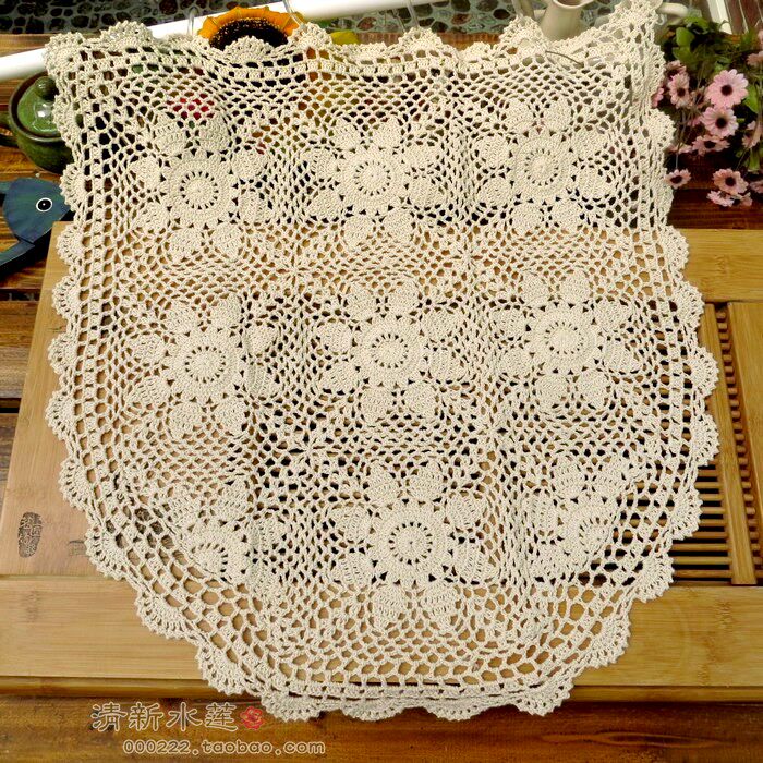 纯手工钩针钩花棉线镂空编织美式乡村复古怀旧米色半帘沙发靠背巾