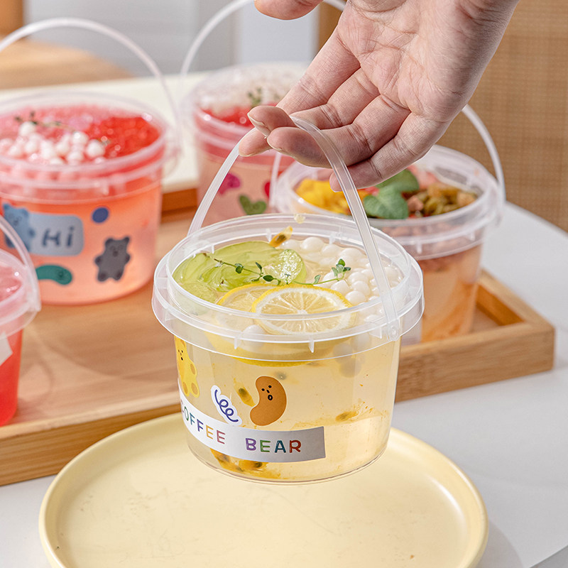 Ice Pink Plastic Box Transparent Milk Tea Drink Bayang Branches Manna Fruit Bailing Food Grade With Lid Empty Barrel Packing Box