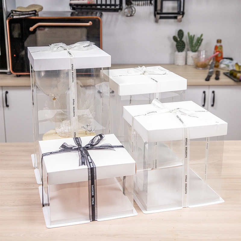 6-inch 8-inch 10-inch monolayer double layer plus high transparent plastic mousse birthday cake box mesh red packet box disposable