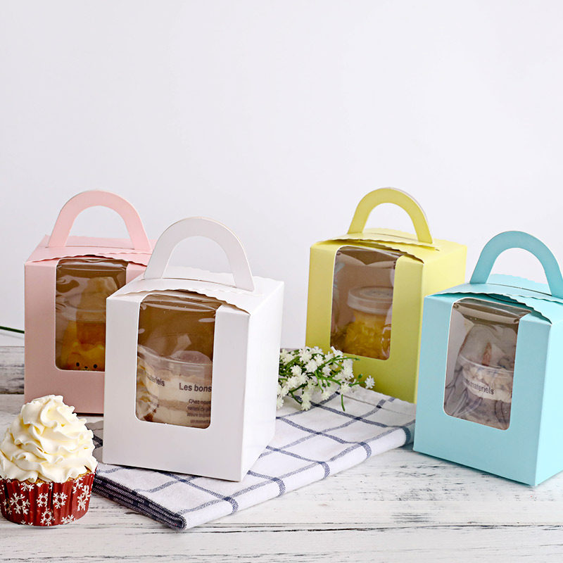 Cupcake Packaging Box Transparent Open Window Maven Cup Cake Hand Packing Box Single Grain Cupcake Box