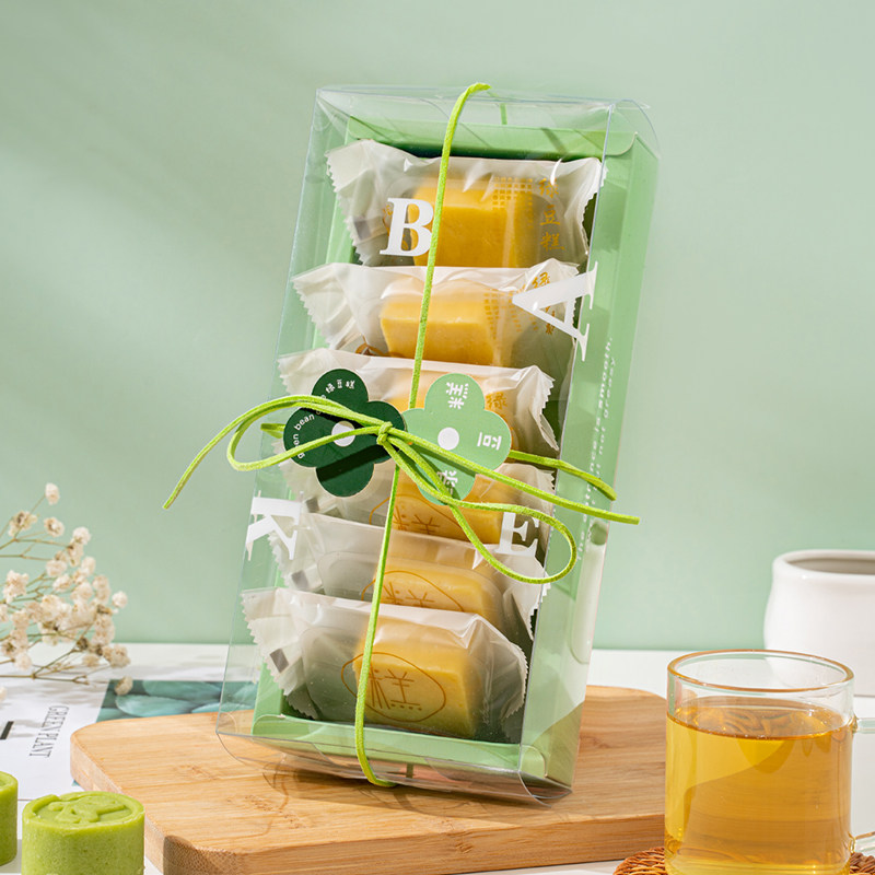 Green bean cake packaging bag disposable transparent baking packing bag machine seal bag with bottom-care green bean cake packaging box