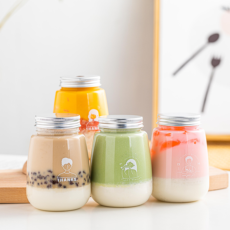 Net Red Milk Tea Bottle Commercial Plastic Bottle Recyclable Milk Tea Cup Disposable With Cover Juice Beverage Bottle Exclusive