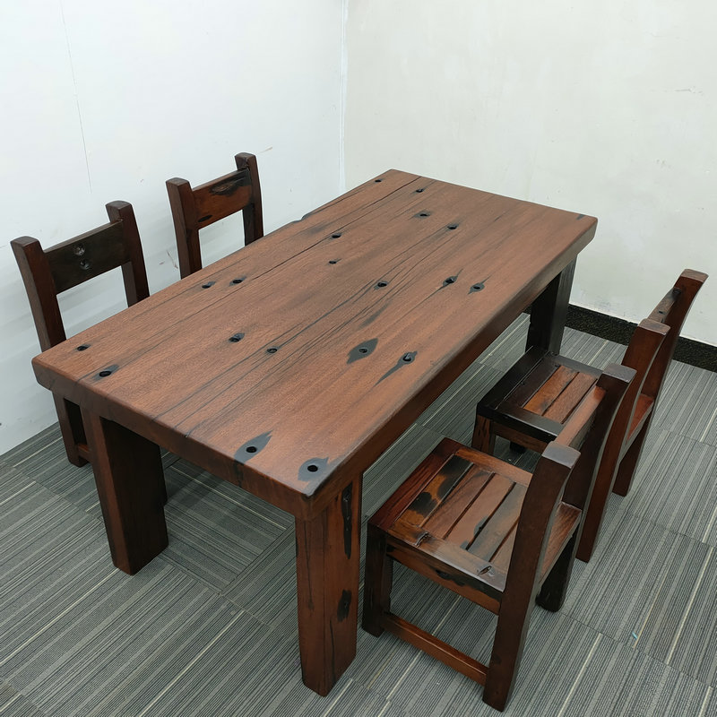 Old ship wooden dining table and chair combination hotel restaurant all solid wood dining table restaurant simple multi-person furniture living room dining table