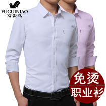 Rich bird non-iron shirt men long sleeve pink professional wear anti-wrinkle business casual suit youth White inch shirt